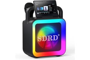 SDRD Karaoke Machine with 2 Wireless Mics, SD-516 60W Bluetooth Rechargeable Portable Karaoke Speaker for Adults & Kids, LED Lights, Support BT/USB/AUX for Outdoors Family, Home Party- Black