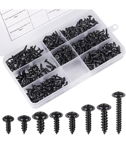 Vis à Tôle Cruciforme Tête Bombée Avec Rondelle - 4,8 X 19 Mm - Lot De 20 Pièces - Acier Galvanisé Noir