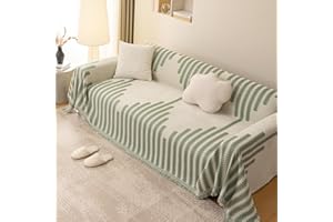 VanderHOME Super miękkie narzuty, szenilowa narzuta na sofę z frędzlami, na 2-, 3-, 4-osobową, żakardowe wzorzyste narzuty na kanapę, fotel i łóżko, 180 x 360 cm, zielona