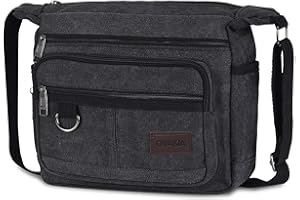 OVAKIA Messenger Bag, Shoulder Bags Retro Casual Style Cross Body Bag with Zipper for Man Women Work School Daily Use (Black)
