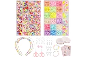 FIVAVA Children DIY Bead Set,1000+ PCS Friendship Bracelet Necklace Beads for Kids Necklace Making,Jewellery Making Kit Art Craft Birthday Gifts for Kids Girls