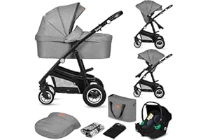 LIONELO Bianka Passeggino 3 in 1 per Bambini da 0 a 48 mesi, Sistema Modulare con Seduta Secchiello, Navicella + Ovetto Neonato, Leggero, Pieghevole, Ruote Grandi per Città e Campagna, Cappottina XXL UPF50+