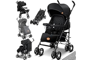 KIDIZ® Kinderwagen City-Pro Buggy Kinderbuggy klappbar Liegebuggy Sportwagen Faltbar 360° 6-Zoll-Rädern Inkl. Moskitonetz, Fußsack und Regenverdeck zusammenklappbar Schlaffunktion Schwarz