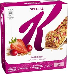 Kellogg's Special K Barretta | Gusto Frutti Rossi | Croccanti Fiocchi Multicereali con Pezzi di Mirtilli Rossi e Mela | Frumento 100% Integrale | 6 barrette da 21.5g (Confezione da 129g)