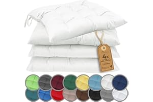 NatureMark Set 4 Cuscini per Sedie con Cordini 40x40 cm – Set di Cuscini Imbottiti per Cucina, Giardino e Interni – Colore Bianco/crema