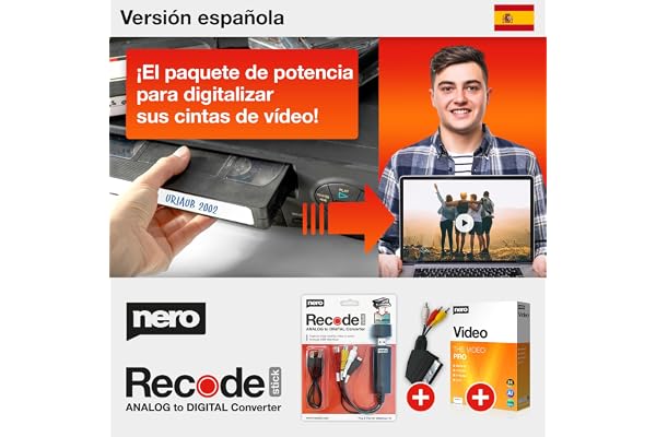 Nero VHS a USB Video Grabber Recode Stick – Convertidor analógico a digital para VHS, S-VHS y Hi8 | Capturadora de vídeo con software Nero Video | Pasar a MP4 | Windows 11 / 10