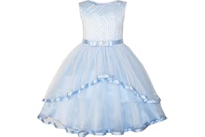 Sunny Fashion Robe Fille Fleur Bleu Belted Mariage Partie Demoiselle d'honneur 4-12 Ans