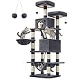 Feandrea Cat Tree, 168 cm Large Cat Tower with 13 Scratching Posts, 1 Scratching Ramp, 2 Perches, 2 Caves, Basket, Hammock, Pompoms, Multi-Level Plush Cat Condo for Indoor Cats, Smoky Grey PCT165G01