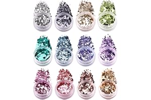 ‎BISHENGYF BISHENGYF 12 Glitzerpuder Pailletten, Holografische Meerjungfrau Pulverflocken, Metallisch Glänzende Glitzer, Aluminium Pulver Flocken für Nagelkunst und Handwerk.