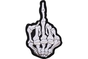 ELLU Parche bordado para planchar o coser con el dedo medio con diseño de esqueleto