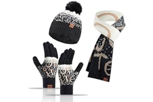 MAZELIKEHOOD Set Sciarpa Cappello Guanti Donna Inverno Caldo Cappello di Bobble con Sciarpa a Maglia e Guanti Tessuto Morbido e Comodo Moda Accessori Invernale Ideale per Regalo di Natale