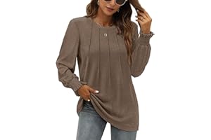 Aokosor Ladies Jumpers Long Sleeve Tops Womens-Crew Neck Sweatshirt Pleated Tunic Shirt Womens Tops