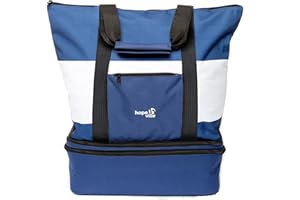 Hopeville große XXL Strandtasche mit Reißverschluss und integrierter Kühltasche, wasserabweisende Familien Picknicktasche im Marine-Look für Urlaub, Picknick und Shopping (Blau-Weiß)