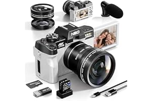 NBD 4K Digital Cameras for Photography - 48MP/60FPS Video Camera for Vlogging, WiFi & App Control, YouTube Vlogging Camera with 32GB TF Card. Wide-Angle & Macro Lens Included (White)