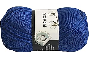 filati italiani Cotone Fiocco. 100% Cotton, 50g (125m) per Uncinetto e Maglieria (Blu Elettrico - 7634)