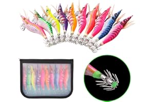SHADDOCK Luminoso Squid Jig Gamberi Gancio di Legno Esche da Pesca di Gamberetti 10pz Octopus Calamari Esche di Acqua Salata