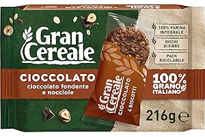 Gran Cereale Cioccolato, Biscotti con Cioccolato Fondente e Nocciole, Confezione 216 g con 6 Monoporzioni da 4 Biscotti