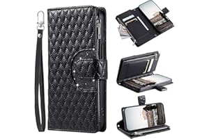 Tivenfezk Nadoli Glitter Mobile Phone Case for Samsung Galaxy A50/A30S PU Leather Wallet Case with Wrist Strap Card Holder Zip Wallet Mobile Phone Case Protective Cover