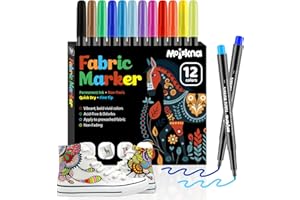 Textilstifte Waschmaschinenfest, 12 Textilfarbe waschmaschinenfest, Waschfeste und Permanente Stoff Marker für T-Shirt Stoffbeutel Schuhe Eingebautes Pal Für Kinder und Erwachsene