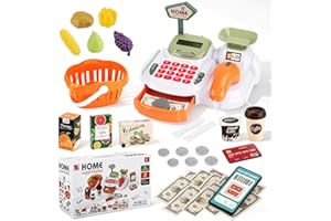 TAVADA Jouet Caisse Enregistreuse pour Enfants,Caisse enregistreuse Jouet avec Scanner,Calculatrice,Légumes, Fruits,Argent Jouet,Panier de Courses et Plus Encore,Jeu de Rôle pour Enfant de 3+Ans