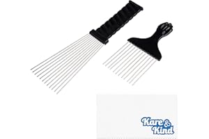 Kare & Kind 2 Pettini per Capelli Afro in Metallo - Pettini Afro per Uomo e Donna - Manico a Presa Facile per Acconciatura - per Capelli di Ogni Tipo