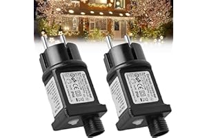 GOMETY 2 Stück Lichterkette LED Netzteil Adapter, 8 Modi 31V 6W IP44 Wasserdicht Transformator mit Timer und Speicherfunktion, Niederspannungs Transformator Stecker für Lichterkette Weihnachtslicht