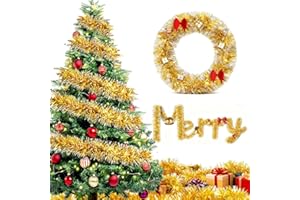 KENVORA 20m Espumillon Arbol Navidad Guirnalda - Dorado Guirnaldas Natal Navideñas Christmas Garland, Espumillón Navidad Decoracion Adornos para Exterior Hogar Puerta Escaleras Balcon