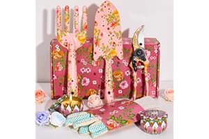 Gardening Gifts For Women, TOYPOPOR 6Pcs Garden Tools Set with Floral Print, Including Trowel, Fork, Scissor, 2 Candles and Gloves, Mother's day Birthday Gifts for Mum, Ladies Gardeners