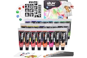 Colorful Fabric Paint Set for Clothes 24 Colors - Permanent Textile Paint Kit for Shoes, Canvas - Non-Toxic Slick Painting Set for Adults, Beginner & Artists