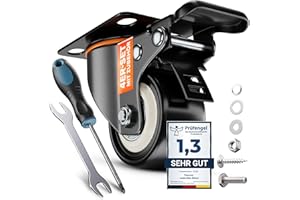 ‎PEARWAY PEARWAY™ Schwerlastrollen 50mm - Tragkraft bis 320kg [4x Bremse] - extra leise & langlebig - Lenkrollen für Werkstatt, Möbel & Outdoor - Möbelrollen - Transportrollen Schwerlast - Rollen Schwerlast