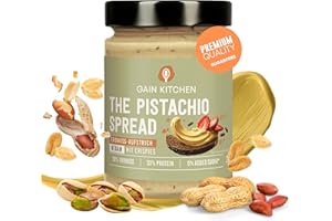 ‎GAIN KITCHEN GainKitchen Peanut Butter Protein Cream Crunchy - Vegan Pistachio Cream without Sugar & Palm Oil | Ideal as Spread, Topping and Protein Snack [33 g Protein] - 1 x 265 g