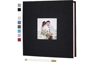 RECUTMS Self Adhesive Photo Album Large Magnetic Scrapbook Album 40 Magnetic Pages Linen Hardcover DIY with A Metallic Marker Pen Wedding Guest Book (Black-Large)…