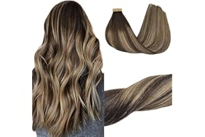 GOO GOO Tape in Hair Extensions human hair, tape Hair Extensions, 20inch 50g 20pcs, Human Hair Extensions, 4/26/4 Chocolate Brown to Honey Blonde