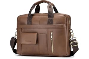 BAGZY Teczki dla Mężczyzn Skórzana Torba na Laptopa Torba Męska Torebka Torba Biznesowa Męska Torba na Tablet Skórzana Torba na Ramię 15.6 Cala Laptop Messenger (Kawa)
