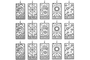 Ornazy Tibetan Tarot Charms - 50pcs, 5 Styles, Antique Silver Sun Moon Rectangle Vintage Tarot Card Charms for Jewellery Making Bulk