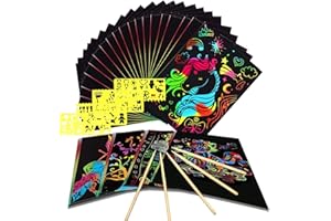 CREEN 50 Sheets Scratch Art Crafts for Kids, Scratch Paper Rainbow Magic Toys for 4-11 Age Old Boys Girls, Toy for 5-12 Year Old Girls Birthday Home Party Gifts for Age 13 14 15 Scratch Art Crafts