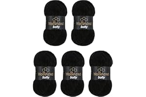 Wollbiene Softy, 5 gomitoli di lana di ciniglia da 100 g, 500 g (nero, 77)