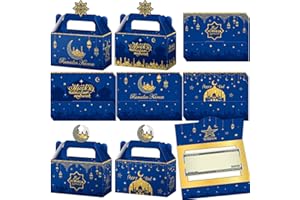 FACCITO 48 Pcs Faveurs de Fête de l'Aïd, 24 Boîtes de Friandises Aïd Moubarak Ramadan Boîtes-Cadeaux Eid Mubarak et 24 Porte-Cartes Cadeaux et d'Argent Aïd Enveloppes d'Argent Ramadan Musulmanes