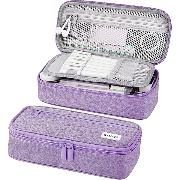Astuccio 3 Scomparti Grande Capacità Rosa – Con Maniglia, Per Scuola E Ufficio, 22,5 Cm, Organizzatore - 3