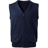 Harbrosrce Gilet Maglia a Cavo da Uomo Misto Lana Cardigan con Scollo a V con Bottone Senza Maniche Panciotto Pullover Maglie