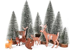 GEBETTER 14 Stück Weihnachten Mini Figuren Weihnachtsbaum Künstlich Ornament Miniatur Tannenbaum Hirsche Hase Fuchs Eichhörchen Rentier Klein Weihnachtsfiguren Weihnachtsschmuck zum Basteln Xmas