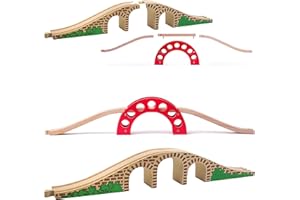 ALLES-MEINE.DE GMBH Set: 2 Verschiedene Holz - Brücken + 3 Schienen - für Holzeisenbahn - passend für alle Schienen-Systeme & Straßen - z.B. Brio/Heros/Eichhorn/IKEA/Wood..