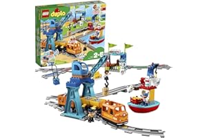 LEGO DUPLO Town Cargo Train Set with Sound & Light, Direction & Stop Action Bricks, Push & Go Motor and Moving Crane Toy, Gifts for 2-5 Year Old Kids, Boys & Girls 10875