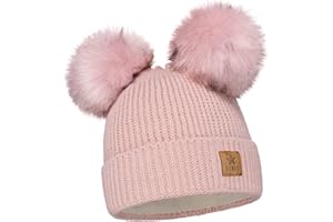 ELIMELI Kinder Mütze für Mädchen warme gestrickte Wintermütze mit Zwei Bommeln Perfekt Beanie für Winter und Herbst 17223