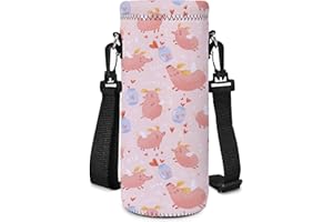 Mibbxea 750 ml Botella de Agua Bolsa de Transporte, Enfriador de Botellas de Neopreno con Correa de Transporte para Hombres y Mujeres Caminando,Senderismo,Gimnasio,Running (Cerdito Rosa)