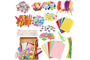 olyee 1000+ Pcs Craft Kits for Kids, Arts and Crafts Supplies Box Kit Craft Set for Kids 6-12 with Pipe Cleaners, Glitter Pom Poms,Feather,Buttons,Sequins-DIY for Girls Adult Boy