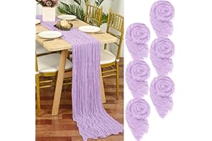 YMHPRIDE Lot de 6 Chemins de Table en étamine en Lilas, 90 x 300cm en Tissu de Gaze Rustique,Beige décoration de Table de Mariage Nappe pour fête de Douche Nuptiale décorations de Table