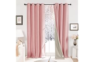 Deconovo Super Soft Total Blackout Curtains Faux Linen Curtains Thermal Insulated Curtains Eyelet Curtains for Kids Bedroom Blush Pink W52 x L63 One Pair