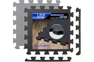 ‎BODENMAX BodenMax Set Puzzlematte + antirutsch Pads | Sportmatten Bodenschutzmatte Fitnessmatte Schutzmatte für Fitnessraum 𝐞𝐱𝐭𝐫𝐚 𝐝𝐢𝐜𝐤 [20% mehr Schutz] 32x32x1,2cm | schwarz und grau | 12, 24, 36, 48 Stück