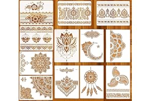 HUBATTERIK Mandala Schablonen Vintage Wandschablone 12 Stück 21 * 29cm Groß Malschablonen Zeichnung Stencil kunststoff Blumenform für DIY Wände Kuns Holz Boden Möbel Wandgestaltung